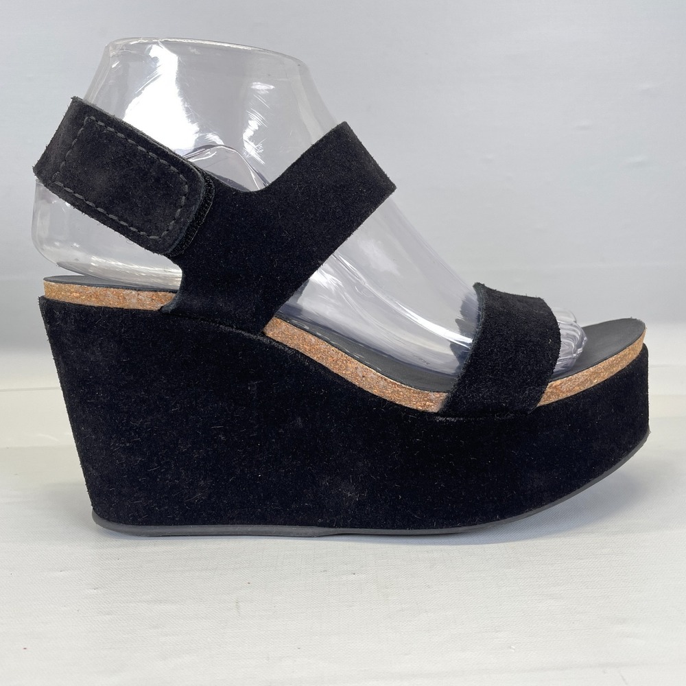 Pedro Garcia Platform Wedge Sandals Womens Size 36.5 US 6.5 Black Suede Shoes